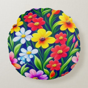 Colorful floral pattern round pillow