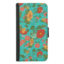Colorful Floral Pattern Wallet Phone Case For Samsung Galaxy S5