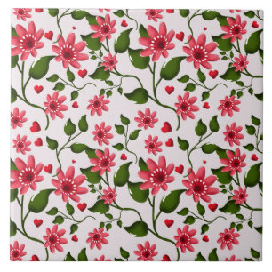 Colorful Floral Pattern Seamless Bright Flower Ceramic Tile
