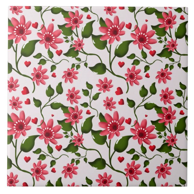 Colorful Floral Pattern Seamless Bright Flower  Ceramic Tile (Front)