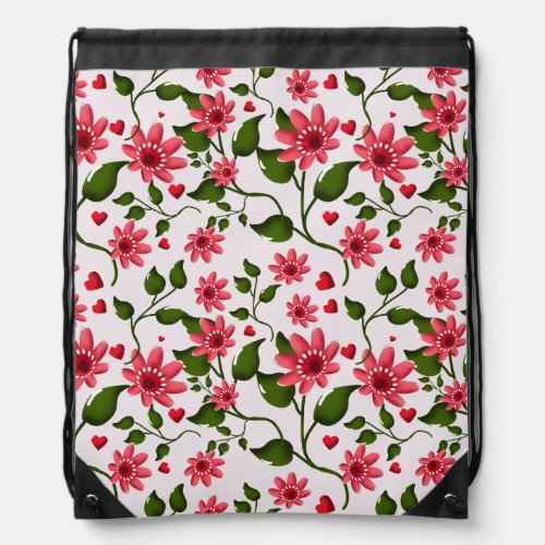 Colorful Floral Pattern Seamless Bright Flower  Drawstring Bag