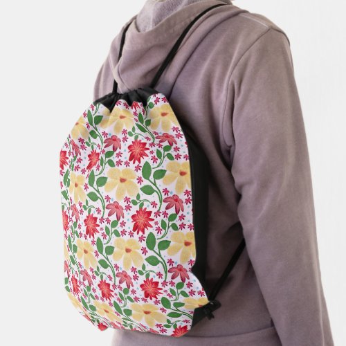 Colorful Floral Pattern Seamless Bright Flower  Drawstring Bag