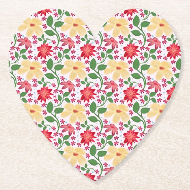 Colorful Floral Pattern Seamless Bright Flower  Paper Coaster (Front)