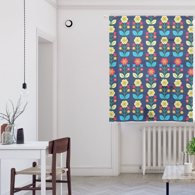 Colorful Floral Pattern Sheer Curtains (Living Room)