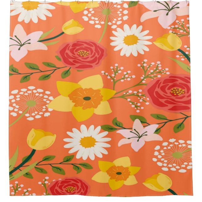 Colorful floral pattern Shower Curtain (Front)