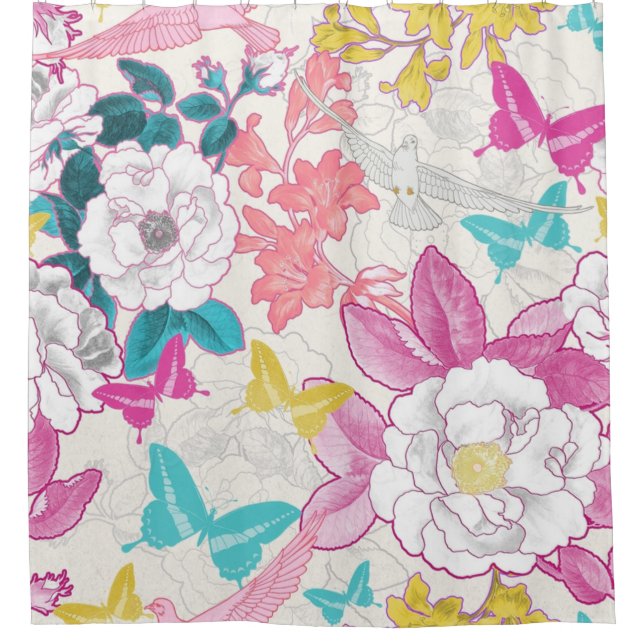 Colorful floral pattern shower curtain (Front)