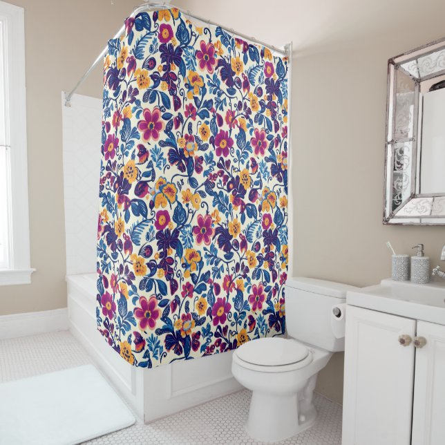 Colorful Floral Pattern Shower Curtain (In Situ)