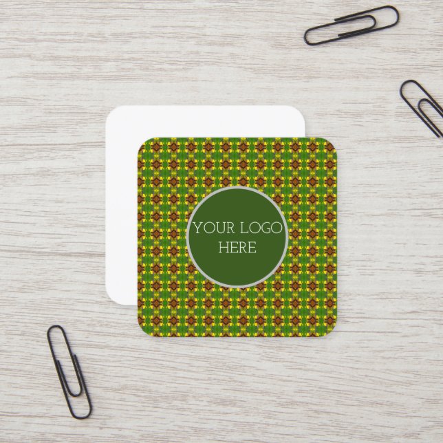 Colorful floral pattern square business card (Front/Back In Situ)