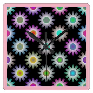 COLORFUL FLORAL PATTERN SQUARE WALL CLOCK