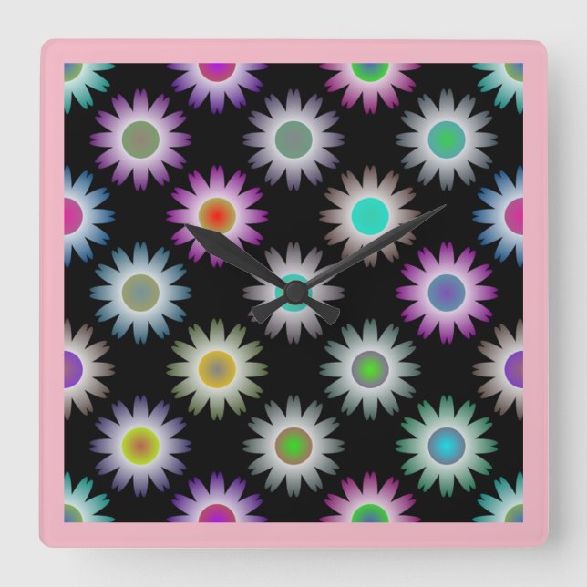 COLORFUL FLORAL PATTERN SQUARE WALL CLOCK (Front)