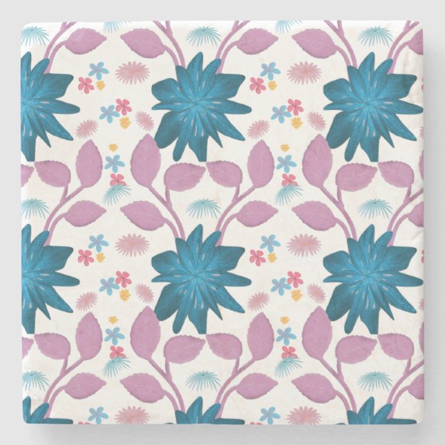 Colorful floral pattern  stone coaster (Front)
