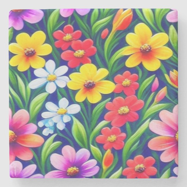 Colorful floral pattern stone coaster (Front)