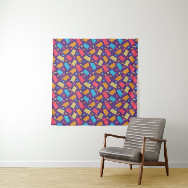 Colorful Floral Pattern Tapestry (In Situ)