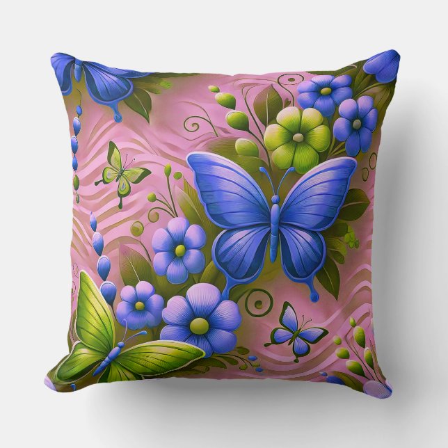 Colorful Floral Pattern Throw Pillow (Front)