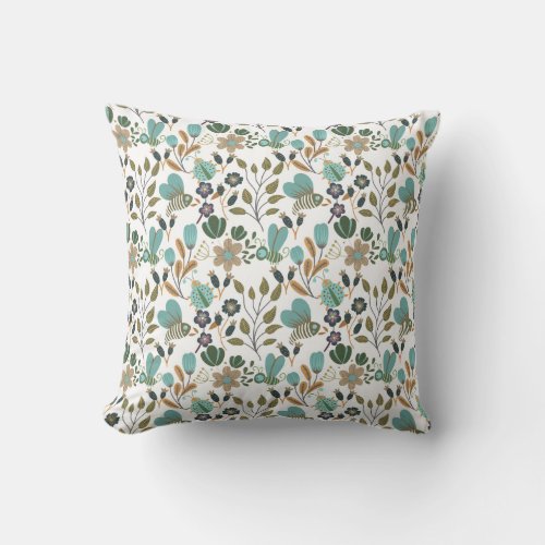 Colorful Floral Pattern Throw Pillow