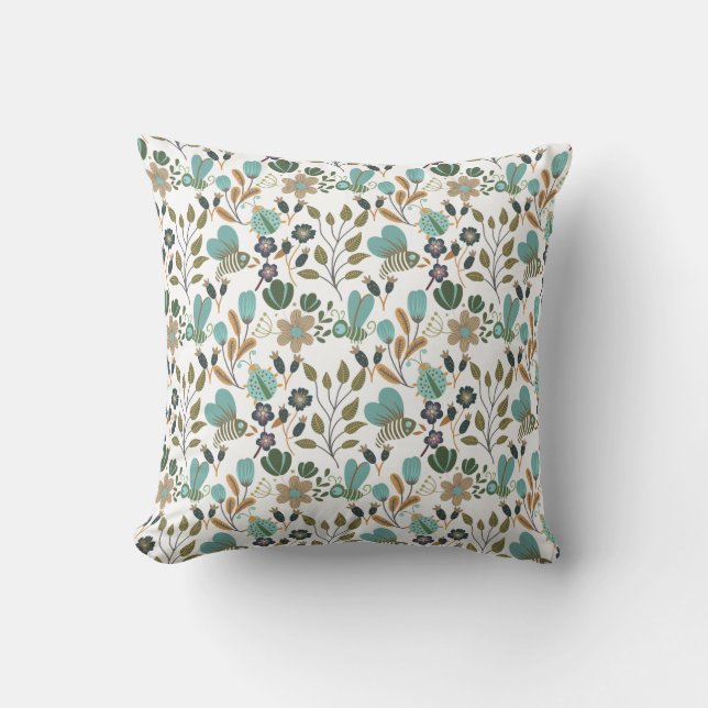 Colorful Floral Pattern Throw Pillow (Front)
