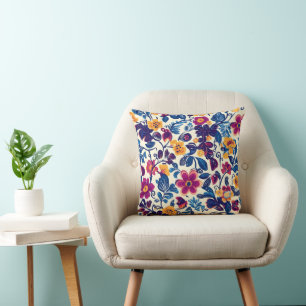 Colorful Floral Pattern Throw Pillow