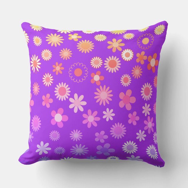 Colorful Floral Pattern Throw Pillow (Front)