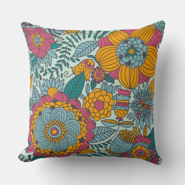 Colorful floral pattern throw pillow (Front)