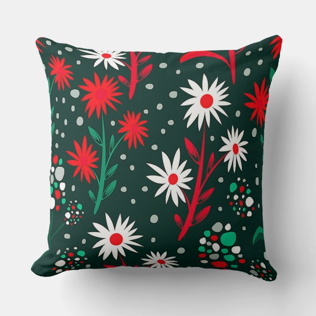 Colorful Floral Pattern Throw Pillow (Front)