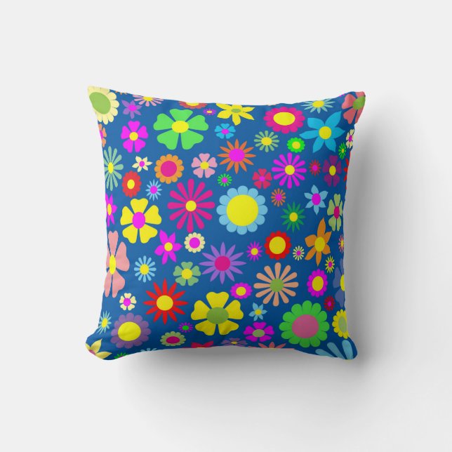 Colorful floral pattern throw pillow (Front)