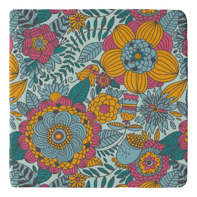 Colorful floral pattern trivet (Front)