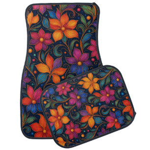 Colorful Floral Pattern Vibrant Decorative Home Car Floor Mat