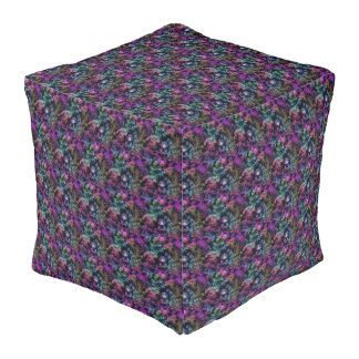 Colorful Floral Pattern With a Black Background Pouf
