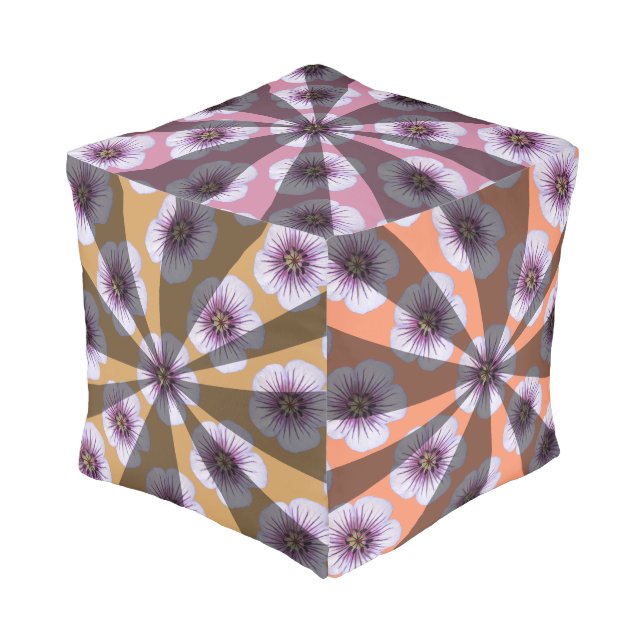 Colorful Floral Pattern with Light Beams Lighter Pouf (Angled Front)