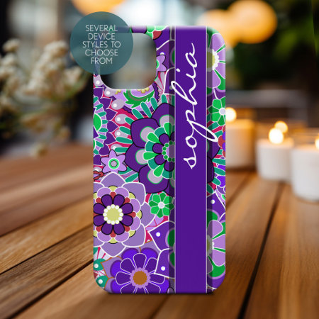 Colorful Floral Pattern With Name - Aubergine Case-mate Iphone 14 Case