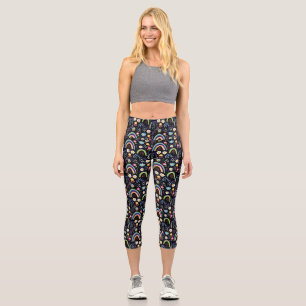 Colorful Floral Pattern with Rainbows and Trees Capri Leggings