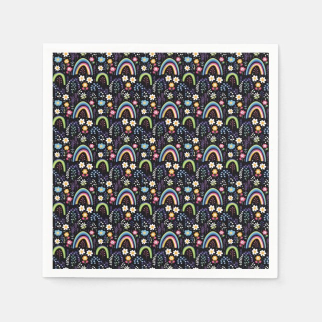 Colorful Floral Pattern with Rainbows and Trees Napkins (Front)
