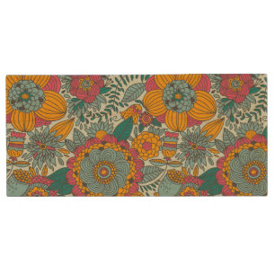 Colorful floral pattern wood USB flash drive