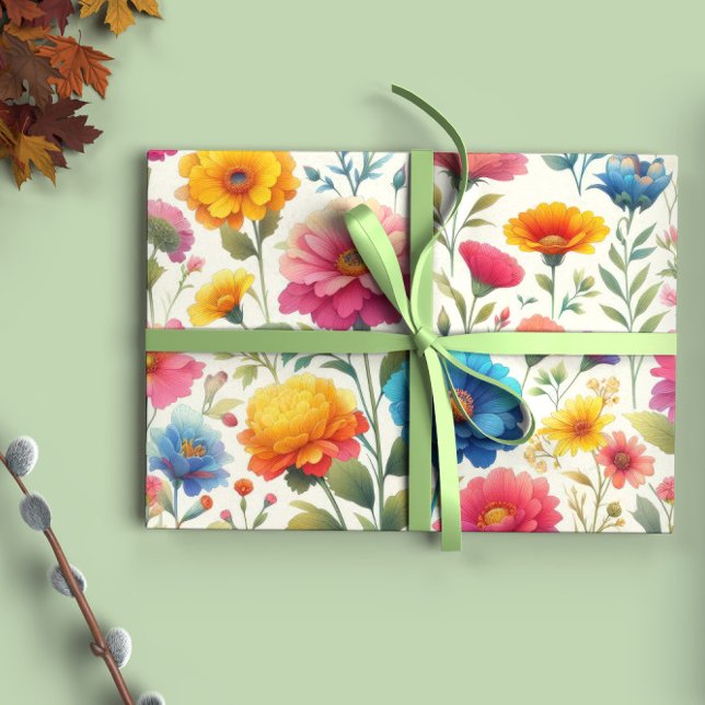 Colorful Floral Pattern Wrapping Paper Sheets (Creator Uploaded)
