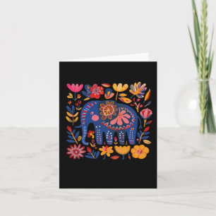 Colorful Floral Patterned Elephant Illustration Card