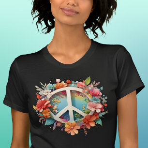 Colorful Floral Peace Sign T-Shirt