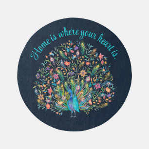 Colorful Floral Peacock Custom Round Rug