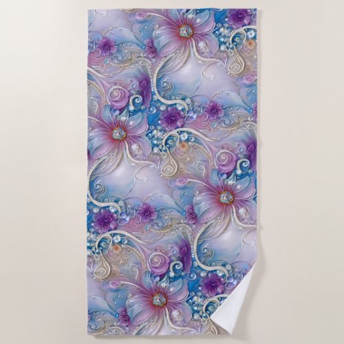 Colorful Floral Pearly Gems Beach Towel