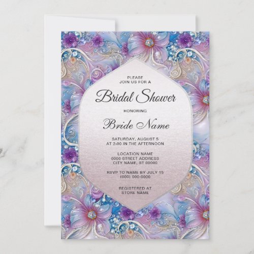 Colorful Floral Pearly Gems Bridal Shower Invitation
