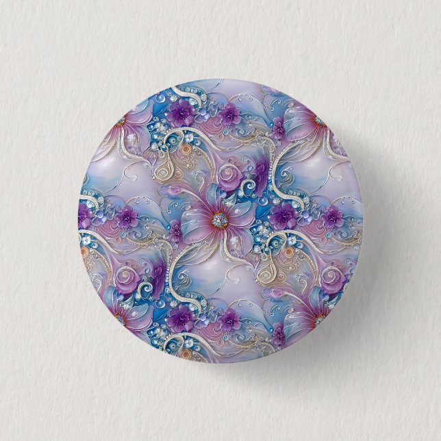 Colorful Floral Pearly Gems Button (Front)