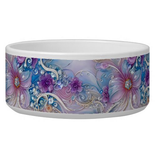 Colorful Floral Pearly Gems Ceramic Pet Bowl