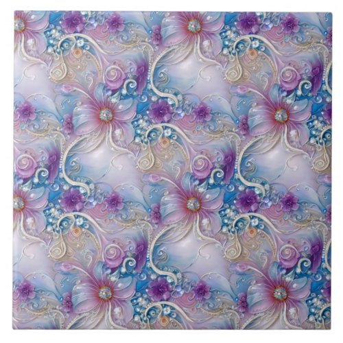 Colorful Floral Pearly Gems Ceramic Tile
