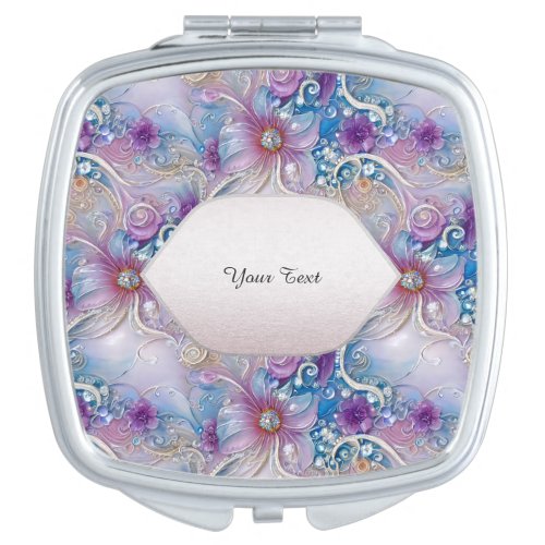Colorful Floral Pearly Gems Compact Mirror