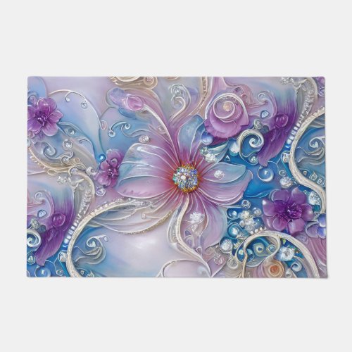 Colorful Floral Pearly Gems Doormat