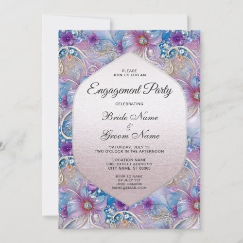 Colorful Floral Pearly Gems Engagement Invitation