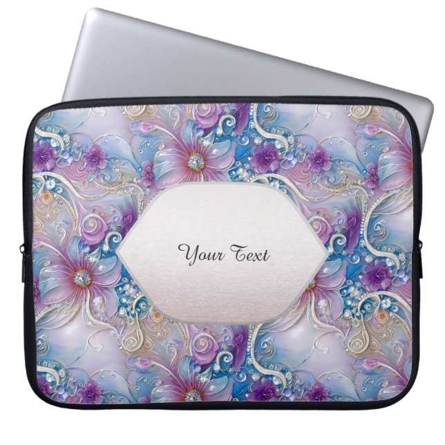 Colorful Floral Pearly Gems Laptop Sleeve (Front)