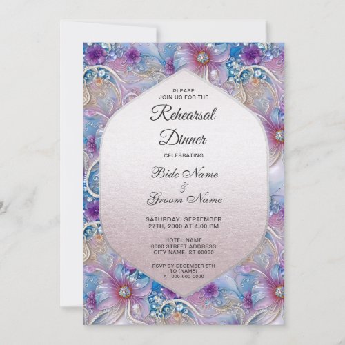 Colorful Floral Pearly Gems Rehearsal Dinner Invitation