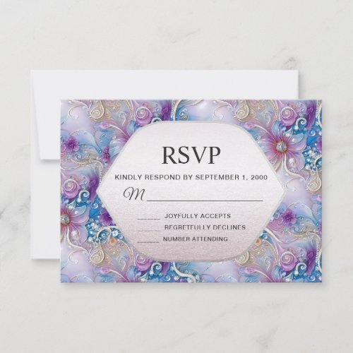 Colorful Floral Pearly Gems RSVP Card