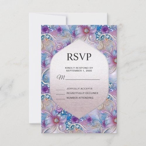 Colorful Floral Pearly Gems RSVP Card