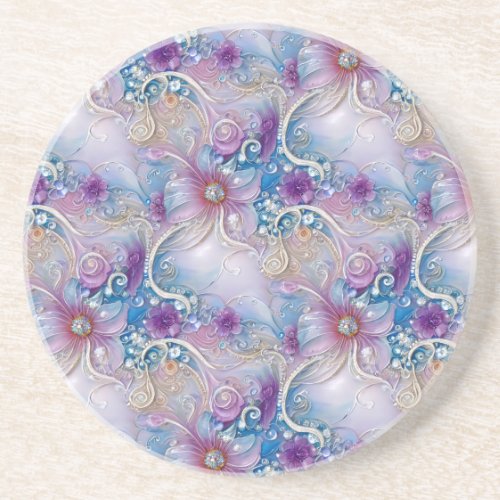Colorful Floral Pearly Gems Sandstone Coaster